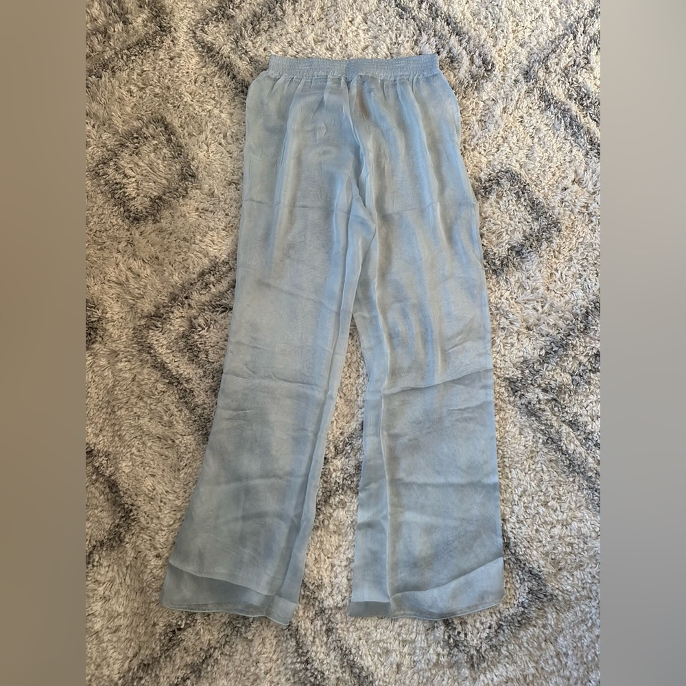 skims 100% silk Romance Smocked Pant - Celeste light blue